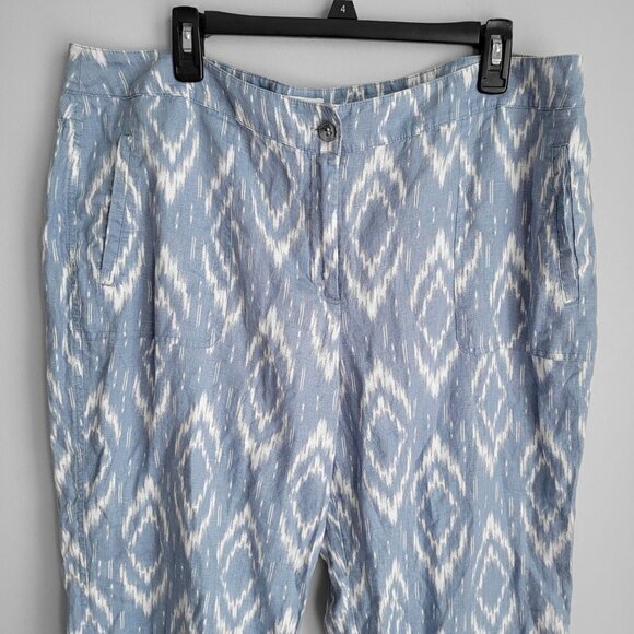 Chico's Ikat Blue White 100% Linen Tie Dye Abstract Print Wide Leg Pants - Picture 4 of 12